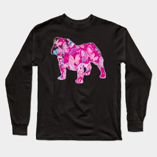 Floral English Bulldog Design Long Sleeve T-Shirt